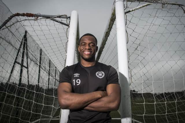 Uche Ikpeazu will lead the line for Hearts against Partick on Monday night. Pic: SNS