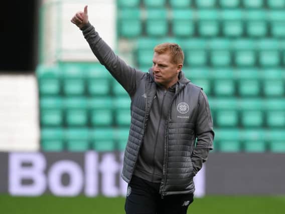 Former Hibs boss Neil Lennon gives the early arrivals the thumbs-up as he returns to Easter Road with Celtic for their Scottish Cup quarter-final clash