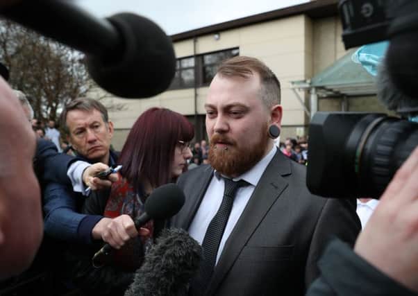 Mark Meechan speaks to the media outside Airdrie Sheriff Court. Picture: Andrew Milligan/PA Wire