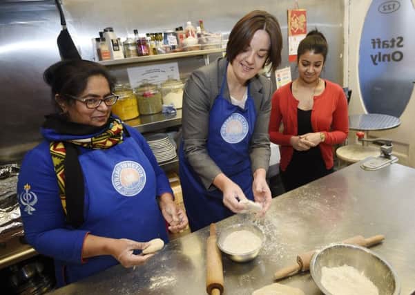 Kezia Dugdale's attempts to make chapatis at Punjabi Junction in 2016 did not go well. Picture: Greg Macvean