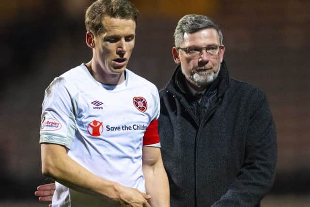 Christophe Berra with Hearts manager Craig Levein
