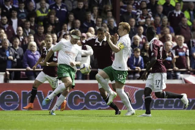 Picture Toby Williams: 07920841392.  Hibs V Hearts from Tyncastle  Sow and Craig