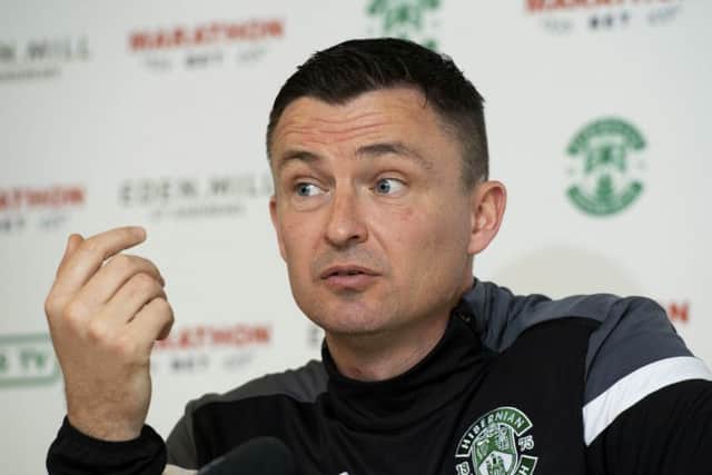 Hibs head coach Paul Heckingbottom wants fans to behave. Pic: SNS