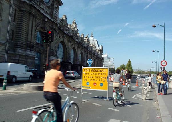 Photo by Sipa/REX/Shutterstock. Traffic has been cut down in Paris for the 'Paris Breathes' operation, especially on Sundays.