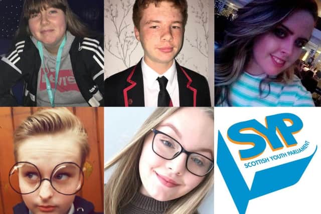 Midlothian's Scottish Youth Parliament candidates. Top row (left to right) Mellisa Reidie, Blaine Ferguson and Aimee Gorrie. Bottom row (left to right) Caitlin Chambers and Emma Murray.