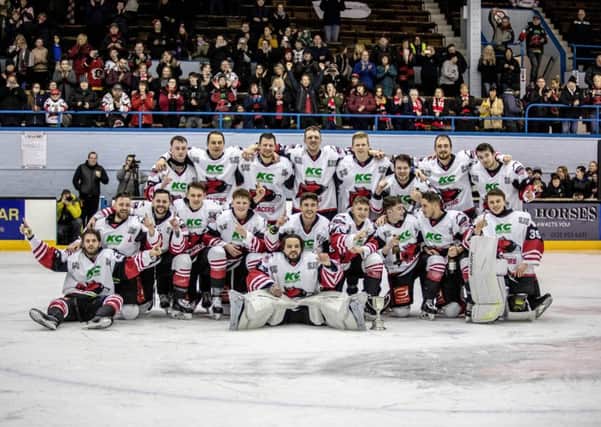 The Murrayfield Racers players celebrate on the ice. Pictures: Ian Coyle
