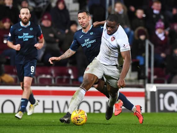 Uche Ikpeazu in action during Hearts' 2-1 win at Tynecastle.