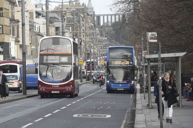 Buses on Princes Street. Pic: Greg Macvean