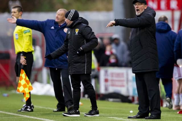 Hearts manager Craig Levein gives out orders from the sidelines. Pic: SNS