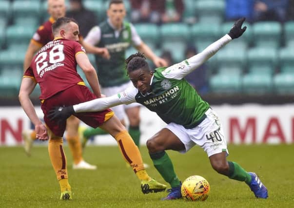 Stephane Omeonga produced a superb display in the Hibs midfield against Motherwell