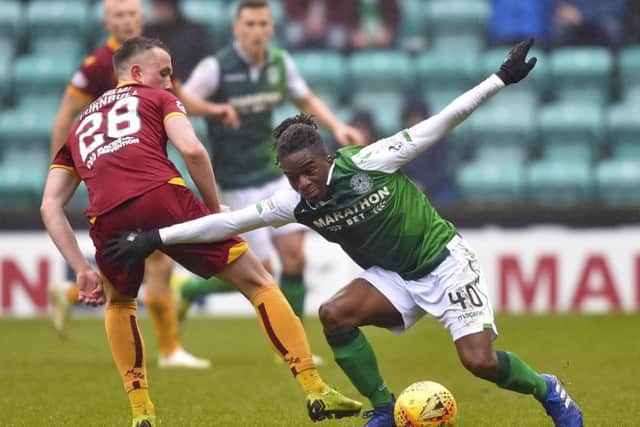 Stephane Omeonga produced a superb display in the Hibs midfield against Motherwell