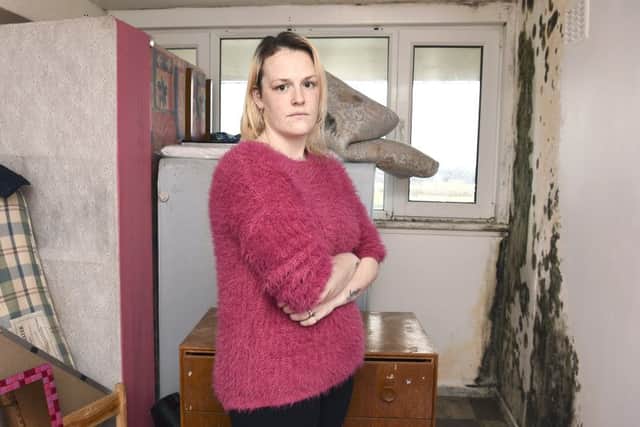 Stacey McNeill
 has spoken of her disgust at having to live in a sodden flat with her walls covered in mould. Pic: Lisa Ferguson