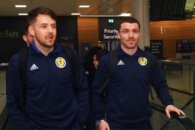 Hibs striker Marc McNulty alongside Fleck as the Scotland squad jet off to Kazakhstan