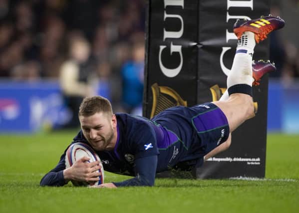 Finn Russell goes over for Scotland's fifth try at Twickenham. Picture SNS/Bill Murray