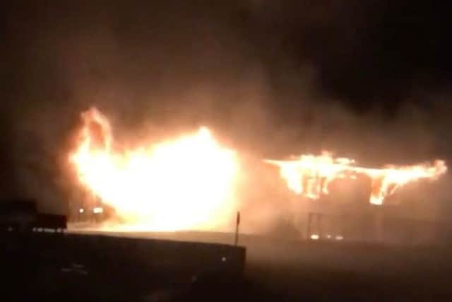 The sports pavilion went up in flames on Friday night. Picture: Councillor Kevin Lang/Twitter