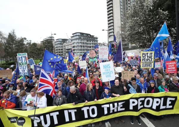 Anti-Brexit campaigners take part in the People's Vote March in London. Pic: Yui Mok/PA Wire