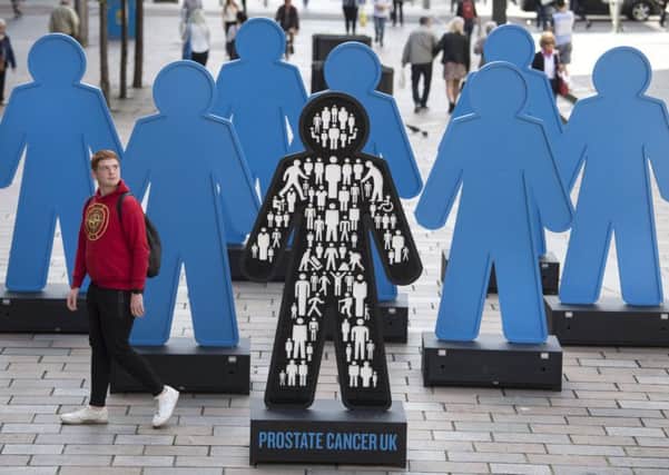 A Prostate Cancer UK display promotes the importance of early diagnosis and treatment. Picture: John Devlin