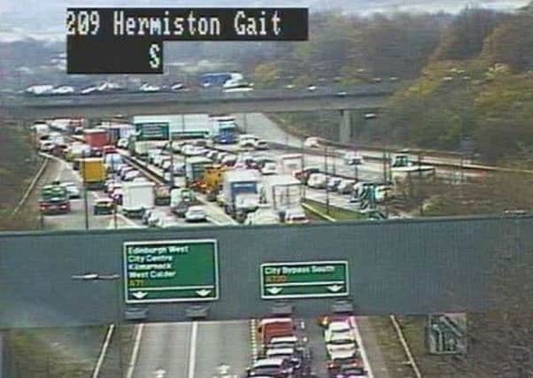 There are long delays on the A720 as a result of the crash. Picture: Traffic Scotland