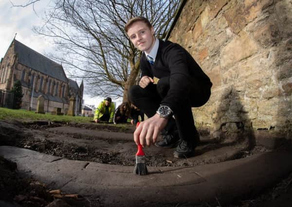 Mark McGettigan, 14, who found the missing Govan Stones.

 PIC: Martin Shields.