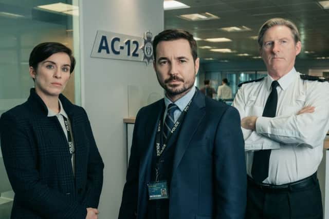 Vicky McClure as DS Kate Fleming, Martin Compston as DS Steve Arnott and Adrian Dunbar as Ted Hasting. Picture: Aiden Monaghan/World Productions/BBC/PA Wire