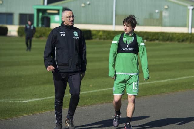 Ryan Gauld (right) with Hibs' strength and condition coach Paul Green. Picture: SNS Group