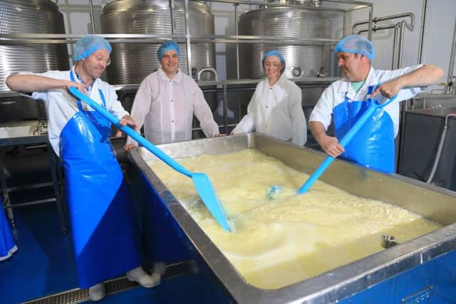Yester Farm Dairies near Gifford who have started making cheese.

L-R David Mitchell (Cheese Maker), Simon & Jackie McCreery (Owners) & Graham Pitkeathly (Dairy Mamager)