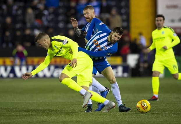Florian Kamberi tangles with Kirk Broadfoot during the last meeting between the two sides. Picture: SNS Group