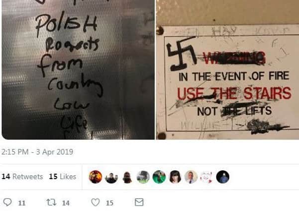 Racist graffiti in the Spey Terrace lift