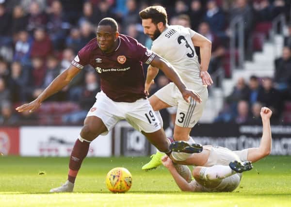 Hearts hope to have Uche Ikpeazu in their ranks on Saturday. Pic: SNS