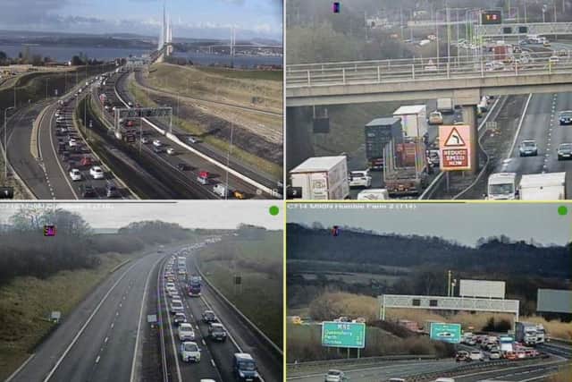 Traffic is queuing back for miles from the Queensferry Crossing. Pic: Traffic Scotland