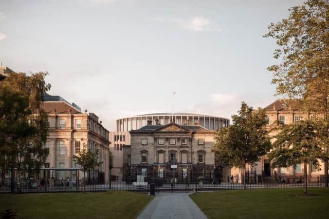 An artist's impression of The Impact Centre,  the proposed concert hall behind Royal Bank of Scotland's Dundas House headquarters in St Andrew Square, Edinburgh. Pic: Hayes Davidson