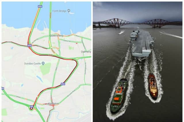 The ship is still in the Forth and some drivers have been blamed for slowing down to look at it. pic: Traffic Scotland