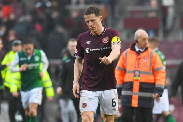 Hearts captain Christophe Berra after Saturday's 2-1 defeat to Hibs. Picture: SNS