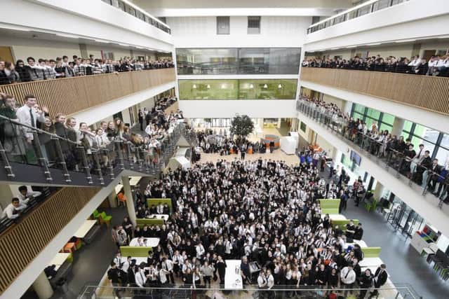 The new Boroughmuir High School opened in February last year with a special assembly in the atrium for all 1,200 pupils. Picture: Greg Macvean
