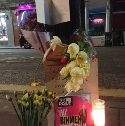 A small memorial has been set up on Raeburn Place outside Costa Coffee where Stevie used to stand and sell The Big Issue