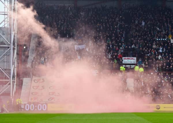 There was fan disorder at the last Edinburgh derby a week ago. Pic: SNS