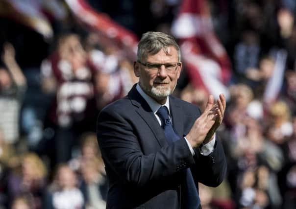 Hearts manager Craig Levein celebrates at full time on Saturday