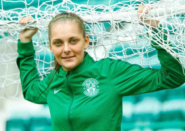 Hibs Ladies Goalkeeper Jenna Fife made an important save before her team had scored