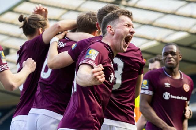 Hearts' Bobby Burns celebrates during the 3-0 win over Inverness at Hampden Park. Picture: SNS/Alan Harvey