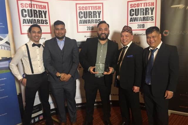 The Radhuni in Loanhead won the best curry restaurant in Edinburgh accolade at the 12th Scottish Curry Awards
Caption: L-R Summan Bhattarai - Waiter, Ruhul Amin - Deputy head chef, Habibur Khan - Managing partner, Rajesh Karki - Floor manager, Buddha Guru - Tandoori chef.
