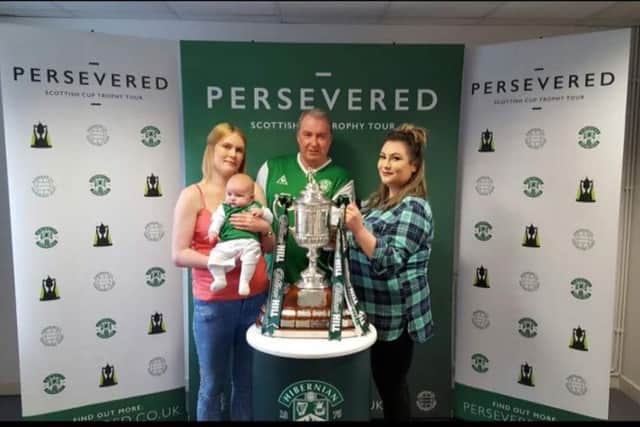 Aria with her mum, Danielle (left) and aunty Hayleigh with the Scottish Cup