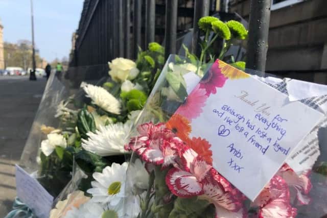 A message on this card reads: "Thank you for everything. Edinburgh has lost a legend and I've lost a friend. Ambi xxx."