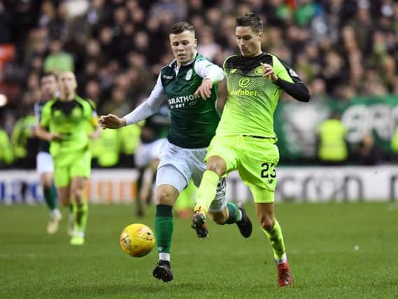 Florian Kamberi battles for the ball with Mikael Lustig during the last meeting between the two teams