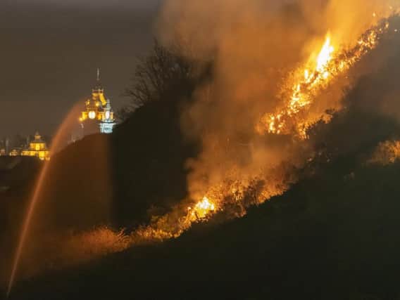 The blaze at Arthur#s Seat earlier in the year. Pic: SWNS