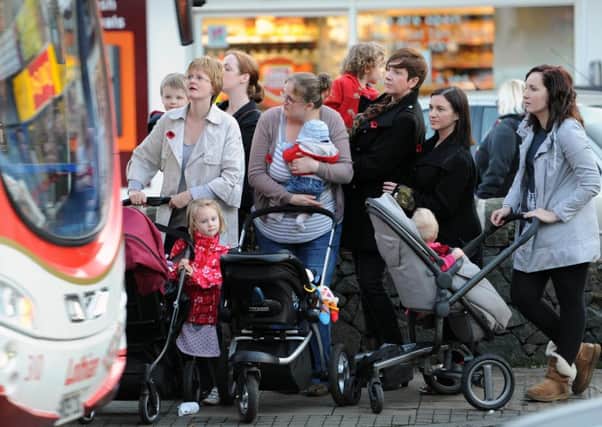 A group of mothers pictured waiting in St Johns Road, Corstorphine.  Pic: Ian Rutherford