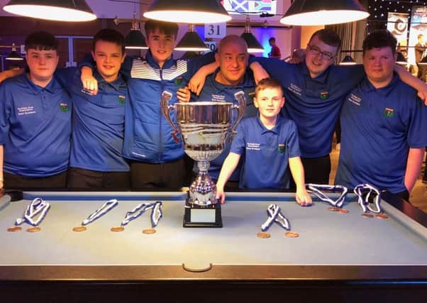 Midlothian Arran Raine far right Scotland side winners of World Championships in pool in Novemberf 2018