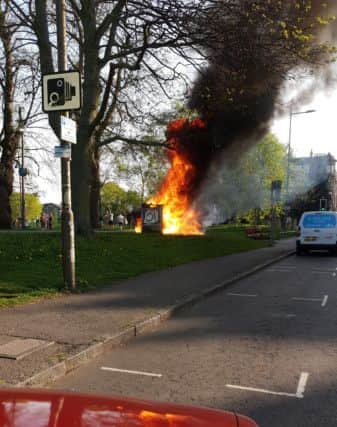 A fire in a bin on the Meadows which was caused, supposedly, by un-extinguished disposable barbecue.