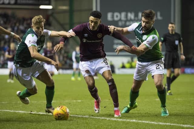 Hearts' Sean Clare playing against Hibs in the December meeting at Easter Road. Picture: SNS