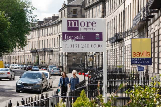 For Sale signs can be seen on Abercromby Place, Edinburgh. Pic: Toby Williams