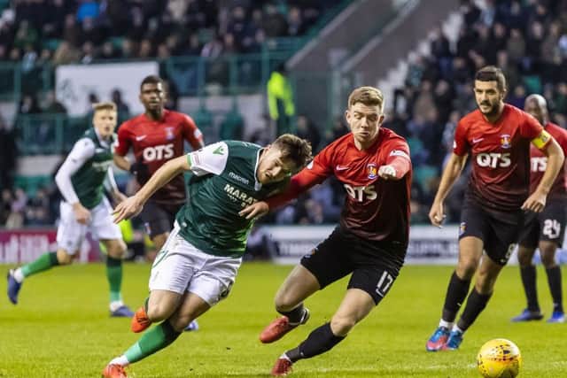 Hibs in action against Kilmarnock. The two sides are going head-to-head in the battle for fourth spot. Picture: SNS Group